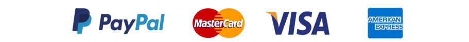 Logos von Zahlungsmethoden: PayPal, Mastercard, Visa und American Express.